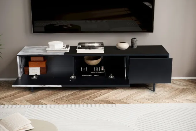Lowboard FineBuy TV Schrank 150 cm Fernsehtisch Fernsehschrank Türen Schublade