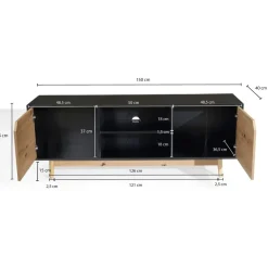 Lowboard FineBuy TV Schrank 150 cm Fernsehkommode Fernsehschrank Schwarz Eiche