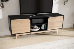 Lowboard FineBuy TV Schrank 150 cm Fernsehkommode Fernsehschrank Schwarz Eiche