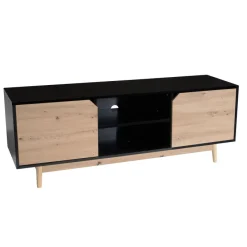 Lowboard FineBuy TV Schrank 150 cm Fernsehkommode Fernsehschrank Schwarz Eiche