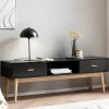 Lowboard FineBuy TV Schrank 150 cm Schwarz Schubladen Fernsehkommode Eiche