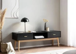 Lowboard FineBuy TV Schrank 150 cm Schwarz Schubladen Fernsehkommode Eiche