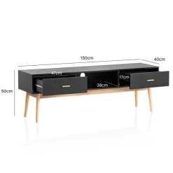 Lowboard FineBuy TV Schrank 150 cm Schwarz Schubladen Fernsehkommode Eiche