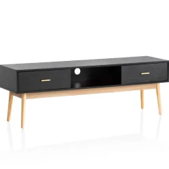 Lowboard FineBuy TV Schrank 150 cm Schwarz Schubladen Fernsehkommode Eiche