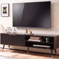 Lowboard FineBuy TV Schrank 150 cm Schwarz Türen Fernsehkommode Eiche Modern
