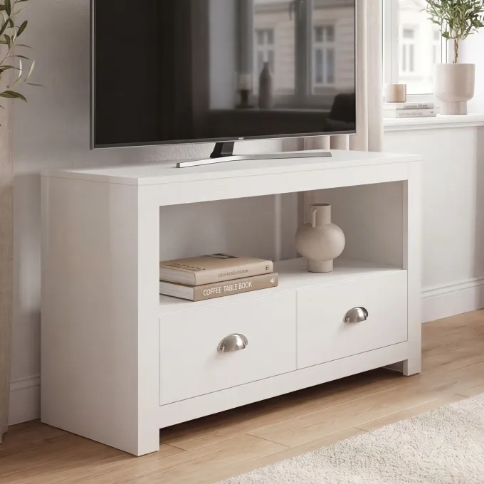 Lowboard Weiß 85cm TV Board Schubladen Fernsehunterschrank Fernsehschrank Modern