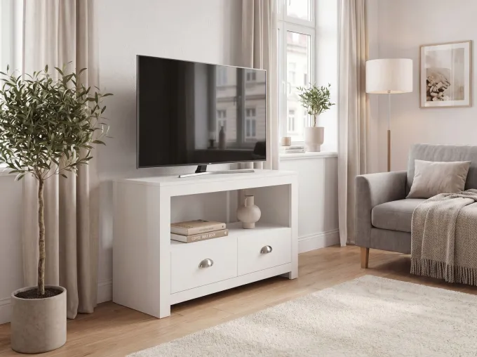 Lowboard Weiß 85cm TV Board Schubladen Fernsehunterschrank Fernsehschrank Modern