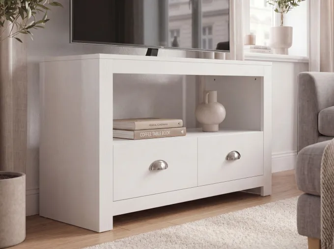 Lowboard Weiß 85cm TV Board Schubladen Fernsehunterschrank Fernsehschrank Modern