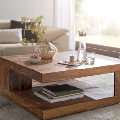 Massiver Couchtisch PATAN 90 x 90 cm Wohnzimmertisch Holz Tisch Massiv Ablage
