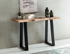 Massiver Konsolentisch GAYA 120 x 45cm Schreibtisch Baumkante Tisch Massiv Holz