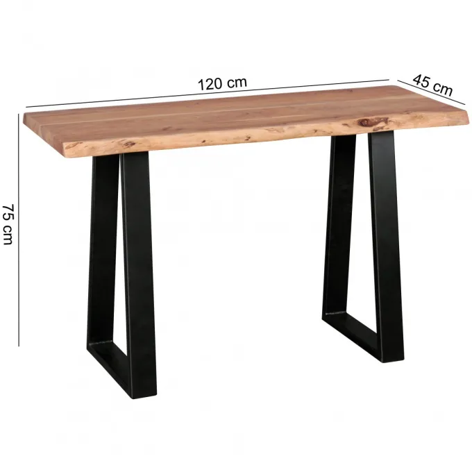 Massiver Konsolentisch GAYA 120 x 45cm Schreibtisch Baumkante Tisch Massiv Holz