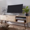 Massives TV-Board 145cm Mango Massivholz hell Fernsehschrank mit 2 Türen & Ablage Lowboard