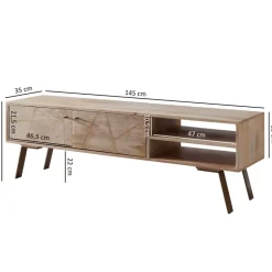 Massives TV-Board 145cm Mango Massivholz hell Fernsehschrank mit 2 Türen & Ablage Lowboard