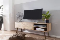 Massives TV-Board 145cm Mango Massivholz hell Fernsehschrank mit 2 Türen & Ablage Lowboard