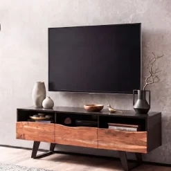 Massive TV-Board Kommode 140cm Akazie Massivholz Baumkante Lowboard Fernsehschrank
