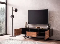 Massive TV-Board Kommode 140cm Akazie Massivholz Baumkante Lowboard Fernsehschrank
