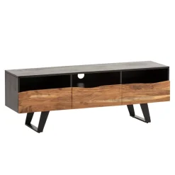 Massive TV-Board Kommode 140cm Akazie Massivholz Baumkante Lowboard Fernsehschrank