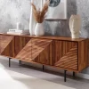 Massive TV-Board Kommode 140cm Sheesham Massivholz 3 Türen Fernsehschrank Lowboard