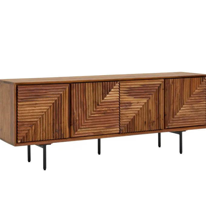 Massive TV-Board Kommode 140cm Sheesham Massivholz 3 Türen Fernsehschrank Lowboard