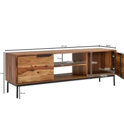 Massive TV-Board Kommode 150cm Sheesham Massivholz Fernsehschrank Lowboard mit 2 Türen