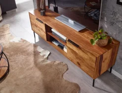 Massive TV-Board Kommode 150cm Sheesham Massivholz Fernsehschrank Lowboard mit 2 Türen