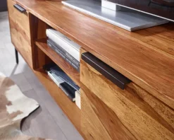Massive TV-Board Kommode 150cm Sheesham Massivholz Fernsehschrank Lowboard mit 2 Türen