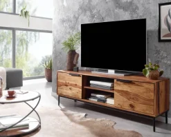 Massive TV-Board Kommode 150cm Sheesham Massivholz Fernsehschrank Lowboard mit 2 Türen