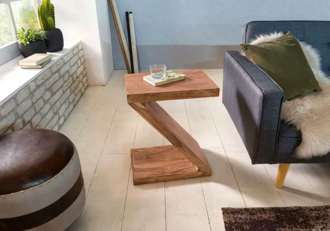 Massivholz Beistelltisch Z Cube 44x30x59 cm Couchtisch Regal