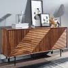 Massivholz Design Sideboard 150cm Sheesham Kommode mit 3 Türen Retro Design Metall schwarz