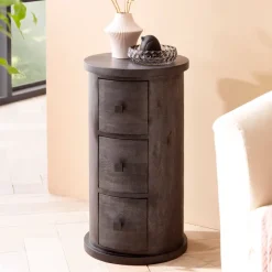 Massivholz Kommode mit Schubladen aus Mango Holz Schubladenkommode rund Schwarz