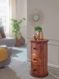 Massivholz Kommode mit Schubladen aus Sheesham Holz Schubladenkommode rund