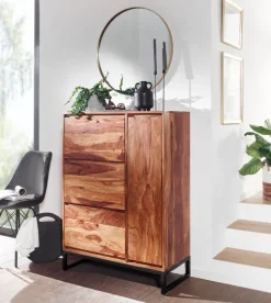 Massivholz Schuhschrank 90cm Sheesham Schuhkipper Schuhkommode für Garderobe Flur Schuhregal