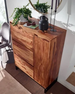 Massivholz Schuhschrank 90cm Sheesham Schuhkipper Schuhkommode für Garderobe Flur Schuhregal