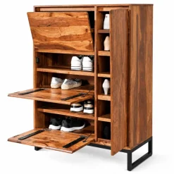 Massivholz Schuhschrank 90cm Sheesham Schuhkipper Schuhkommode für Garderobe Flur Schuhregal