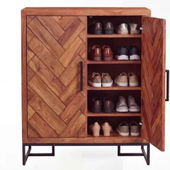 Massivholz Schuhschrank Sheesham 100cm Schuhkommode Garderobe Flur