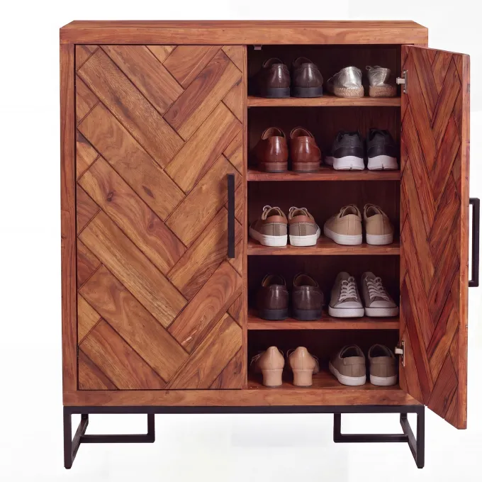 Massivholz Schuhschrank Sheesham 100cm Schuhkommode Garderobe Flur