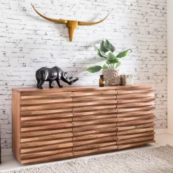 Massivholz Sideboard 160 Akazie Natur Kommode mit 2 Türen & 3 Schubladen Design Front