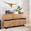 Massivholz Sideboard 150cm Akazie Natur Kommode mit 3 Türen Baumkante Metall schwarz