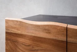 Massivholz Sideboard 180cm Akazie Kommode mit 4 Türen Baumkante Industrial Design Metall Schwarz