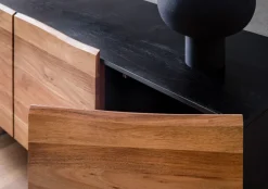 Massivholz Sideboard 180cm Akazie Kommode mit 4 Türen Baumkante Industrial Design Metall Schwarz