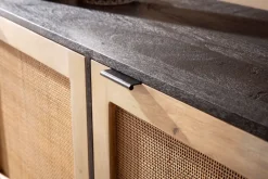 Massivholz Sideboard 175cm Mango Design Kommode mit 3 Rattan Wiener Geflecht Türen Schwarz