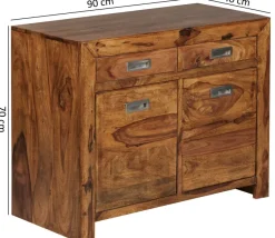 Massivholz Sideboard 90cm Sheesham Kommode mit 2 Türen & 2 Schubladen Landhaus Style