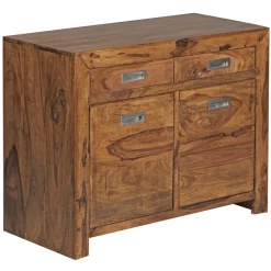 Massivholz Sideboard 90cm Sheesham Kommode mit 2 Türen & 2 Schubladen Landhaus Style