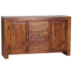 Massivholz Sideboard 120cm Sheesham Kommode mit 2 Türen & 3 Schubladen Modernes Design