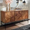 Massivholz Sideboard 120cm Sheesham Natur Design Kommode mit 3 Türen Metall schwarz