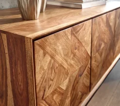 Massivholz Sideboard 120cm Sheesham Natur Design Kommode mit 3 Türen Metall schwarz