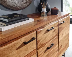Massivholz Sideboard 145cm Sheesham Design Kommode mit 2 Türen & 3 Schubladen Baumkante