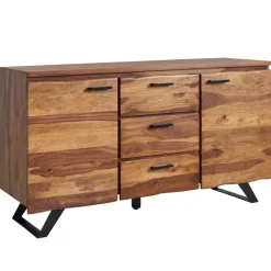 Massivholz Sideboard 145cm Sheesham Design Kommode mit 2 Türen & 3 Schubladen Baumkante
