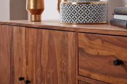 Massivholz Sideboard 145cm Sheesham Natur Kommode mit 2 Türen & 3 Schubladen modernes Design