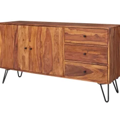 Massivholz Sideboard 145cm Sheesham Natur Kommode mit 2 Türen & 3 Schubladen modernes Design